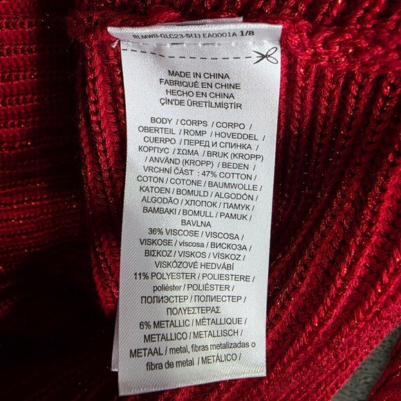 Womens Lauren Ralph Lauren Red Metallic Ribbed Knit Sweater Long Sleeve Size M - Picture 4 of 8